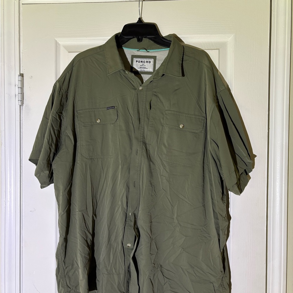 Men's Poncho XXL Regular Olive Green Button-Up